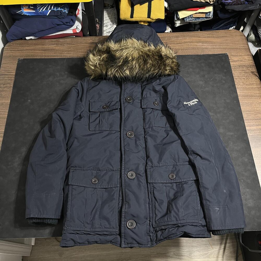 Abercrombie Fitch Parka Fur Hood Jacket Adirondack Fleece Vintage Y2K Hollister